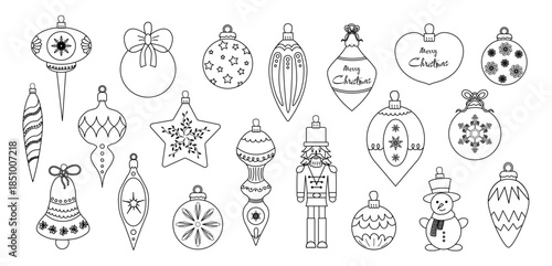 Hand-Drawn Christmas Ornaments Clipart . Coloring Page Style