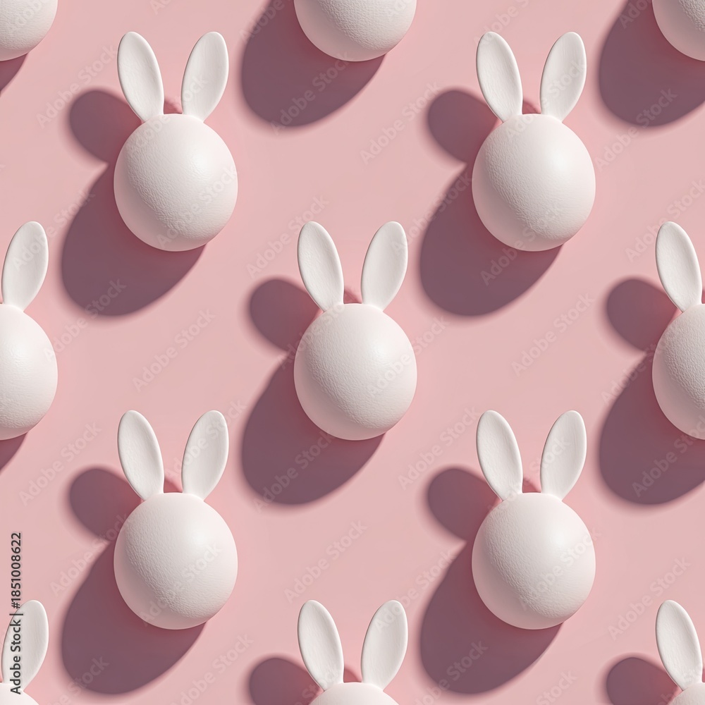 Obraz premium Bunny repeat Pattern of matte white spherical bunnies on light pink backdrop