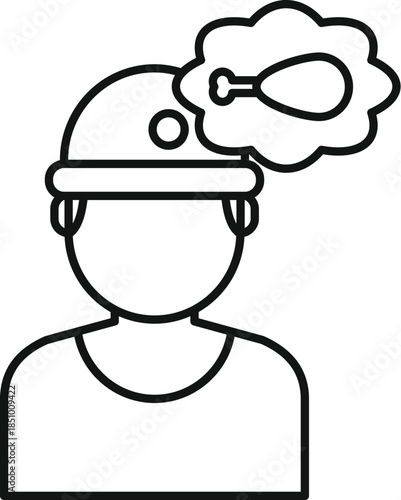 Person icon having a thought bubble with a chicken drumstick, representing hunger and craving