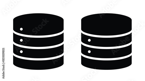 Two black database icons representing data storage and management