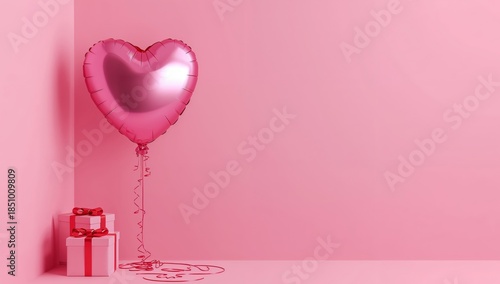 Abstract Pink Arrangement. Balloon Heart and Stacked Boxes in a Corner Setting.