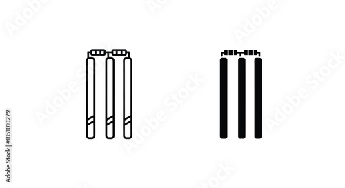 Line drawing and solid black illustrations of three cricket bats side by side on a white background with simple graphics.