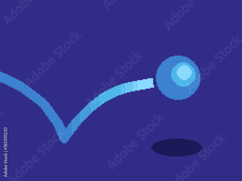 Bouncing Ball with Motion Ball in Blue color, Pixel Art Flat Illustration