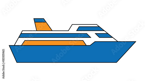 Modern Blue and Orange Cruise Ship Illustration.