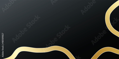 Elegant Gold Wavy Lines on Black Background Abstract Design.