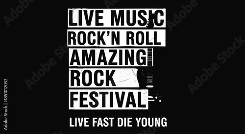 Live Music Rock'n Roll Amazing Rock Festival Event Poster Design with Guitar Silhouette.