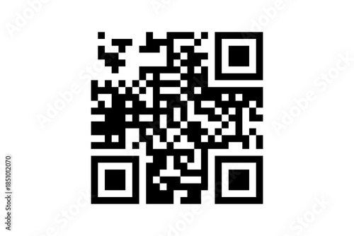 Black and white QR code on a clean white background. This digital barcode represents quick response technology for modern data access.