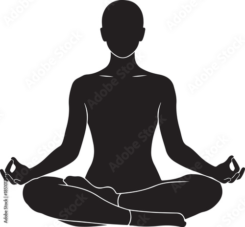 Peaceful Female Meditation Silhouette Practicing Yoga Lotus Pose.