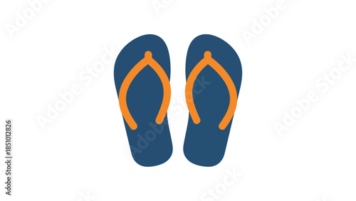 Pair of Blue Flip Flops with Orange Straps.