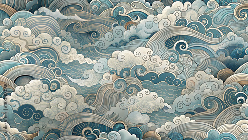 Abstract swirling clouds and waves pattern