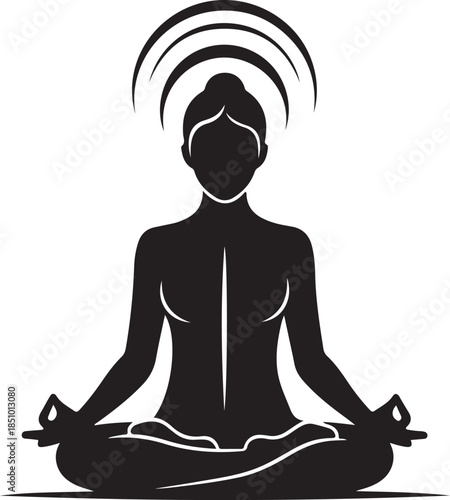 Minimal Yoga Meditation Silhouette of Woman in Lotus Pose.