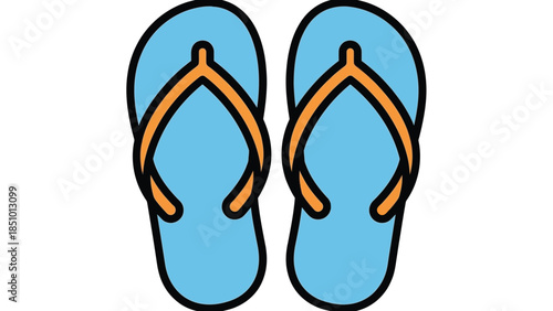 Pair of Blue Flip Flops with Orange Straps.