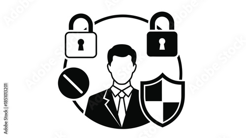 Security privacy and data protection concepts illustrated with a person locks and shield