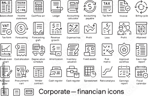 Corporate financial icons set for business and accounting Vector