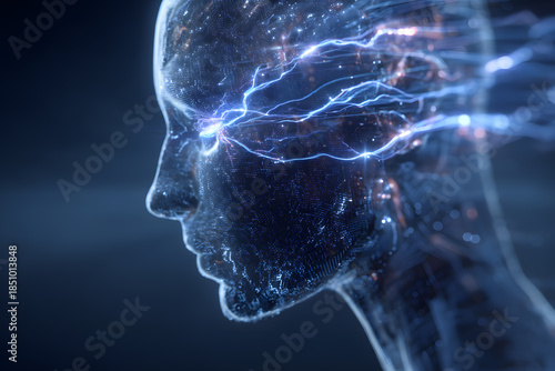 The artistic presentation of digital lines on human faces