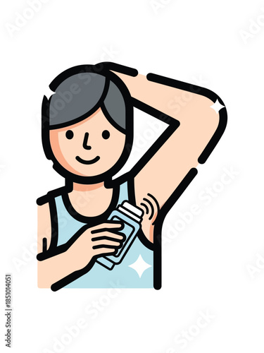 Person applying deodorant to underarm for freshness and hygiene.