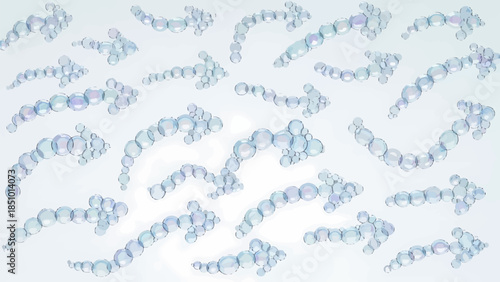 Stunning blue bubble clusters on white background with fluid lines