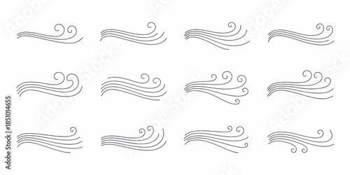 Decorative swirls in minimalist design with gray monochromatic color on white background for graphic elements