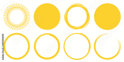Yellow Circle Icons in Various Textures and Styles on White Background for Graphic Design