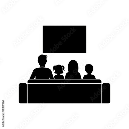 Family watching tv together in a living room setting at home
