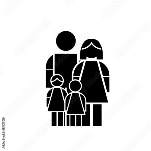 Black silhouette of a family with two children standing together
