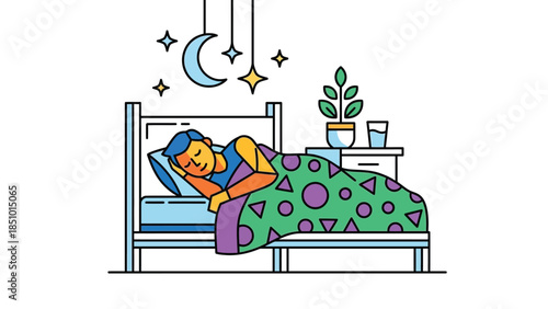 Person sleeping peacefully in a comfortable bed at night.