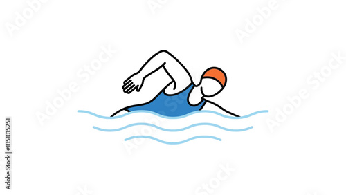 Person Swimming Freestyle Stroke in Blue Swimsuit.