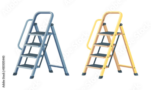 Portable folding stepladders providing access to high places