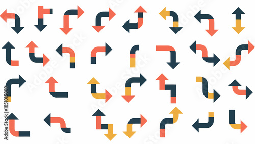 Colorful arrows pointing in various directions on white