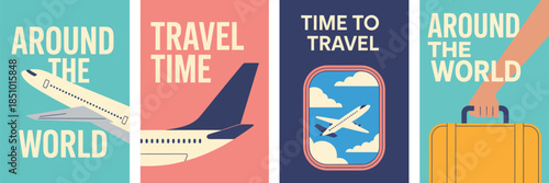 Airport Scene Vector Illustration with Passenger Plane and Traveler Close-Up