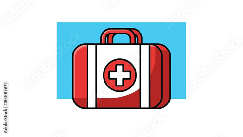 Red First Aid Kit with White Cross Symbol.