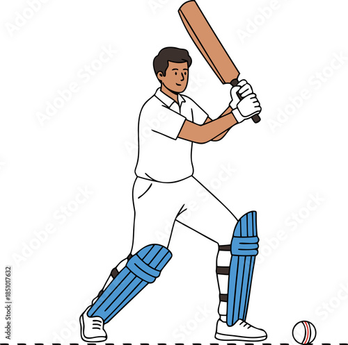 Cricket Batsman Playing Shot – Flat Vector Sports Illustration