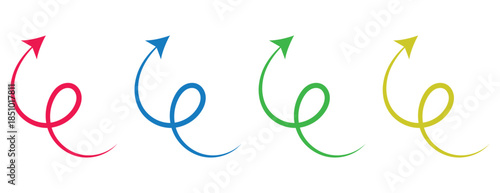 Vibrant spiraling arrows in multiple colors, dynamic directional pointers for progress and motion illustration