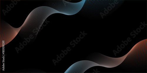 Abstract background with lines and waves. Web banner size. Element for design isolated. Vector background for brochure, booklet, flyer, poster. Colorful and black gradient