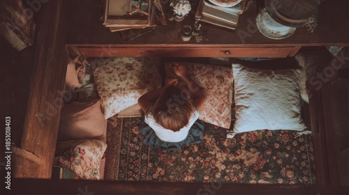 Wallpaper Mural A child sits on a patterned rug in a cozy nook. Torontodigital.ca