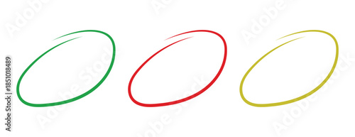 Hand drawn circular highlight rings, green red and gold elliptical frames for emphasis