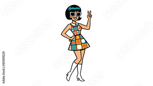 Retro woman in colorful mod dress and go-go boots.
