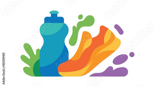 Running shoe and water bottle for fitness.