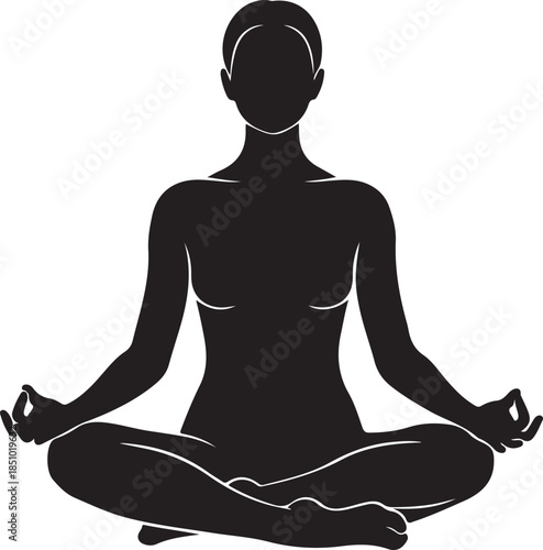 Peaceful Female Meditation Silhouette Practicing Yoga Lotus Pose.