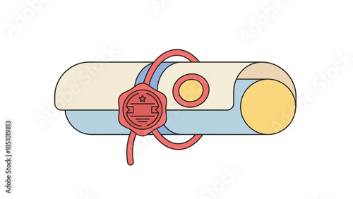 Sealed Scroll Document with Wax Seal and Ribbon.