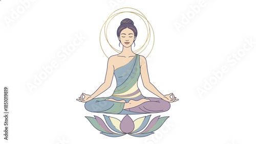 Serene Woman Meditating in Lotus Pose with Aura.