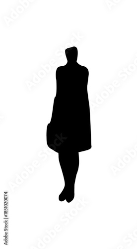 Casual Woman Silhouette Standing Relaxed in Short Dress on Isolated White Background