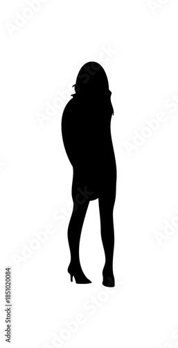 Slim Woman Silhouette Posing Confidently in Short Dress and Heels on Isolated White Background