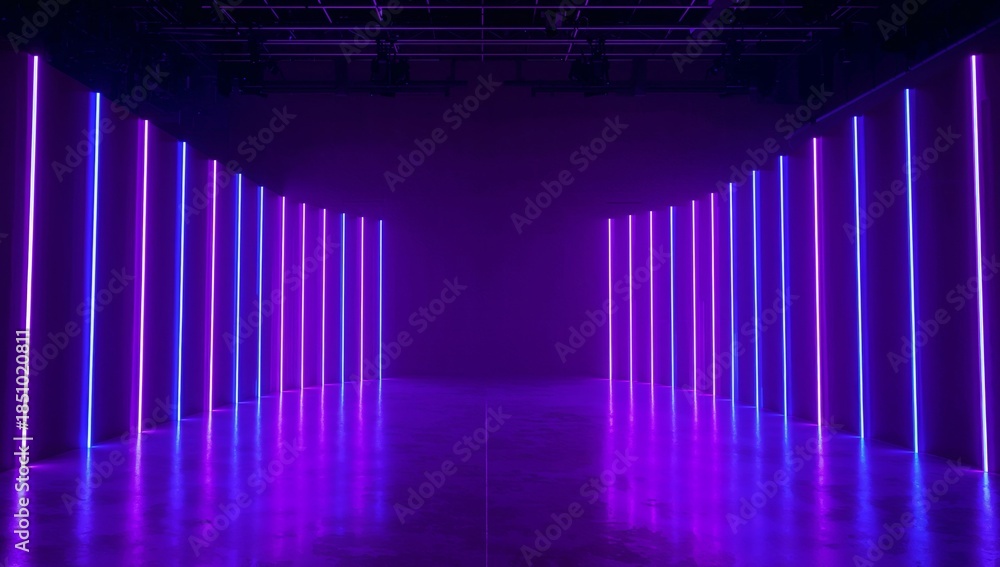 Fototapeta premium Luminous Corridor. Vertical Lines of Shimmering Light and Shadow, a Gradient Dreamscape.