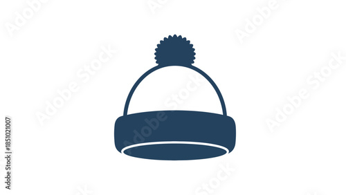 Simple Dark Blue Winter Beanie Hat Icon.