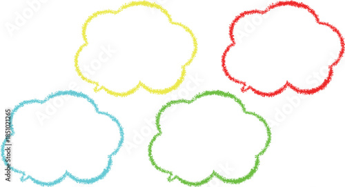 4 Speech bubbles asset.  Each bubble has a "fuzzy" or "textured" outline, giving it a hand-drawn, crayon, or chalk-like appearance.