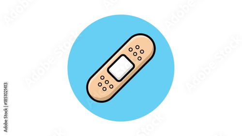 Simple illustration of a beige bandage on a blue circle.