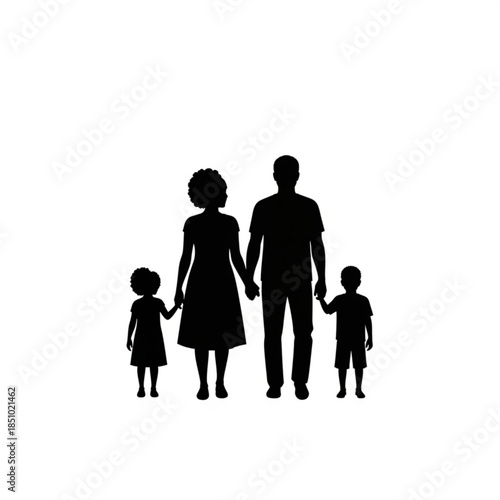 Black silhouette of a family with parents and two children standing together