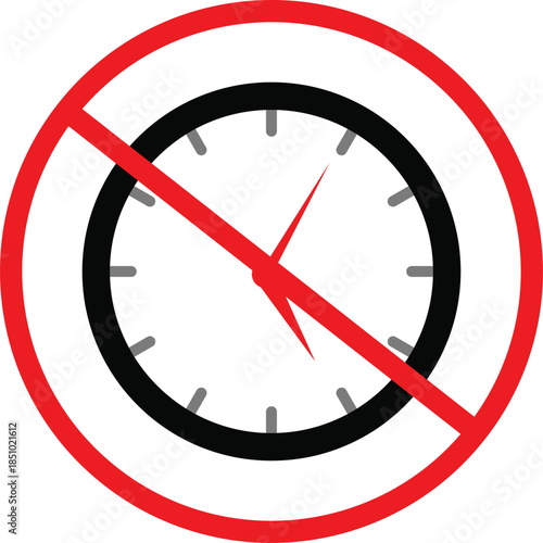 no time icon. limit forbidden and deadline signs. No clock icons. Forbidden Clock Symbols. No time icon. Stopwatch restriction graphic design

