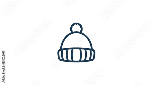 Simple Line Art Icon of a Winter Beanie Hat.